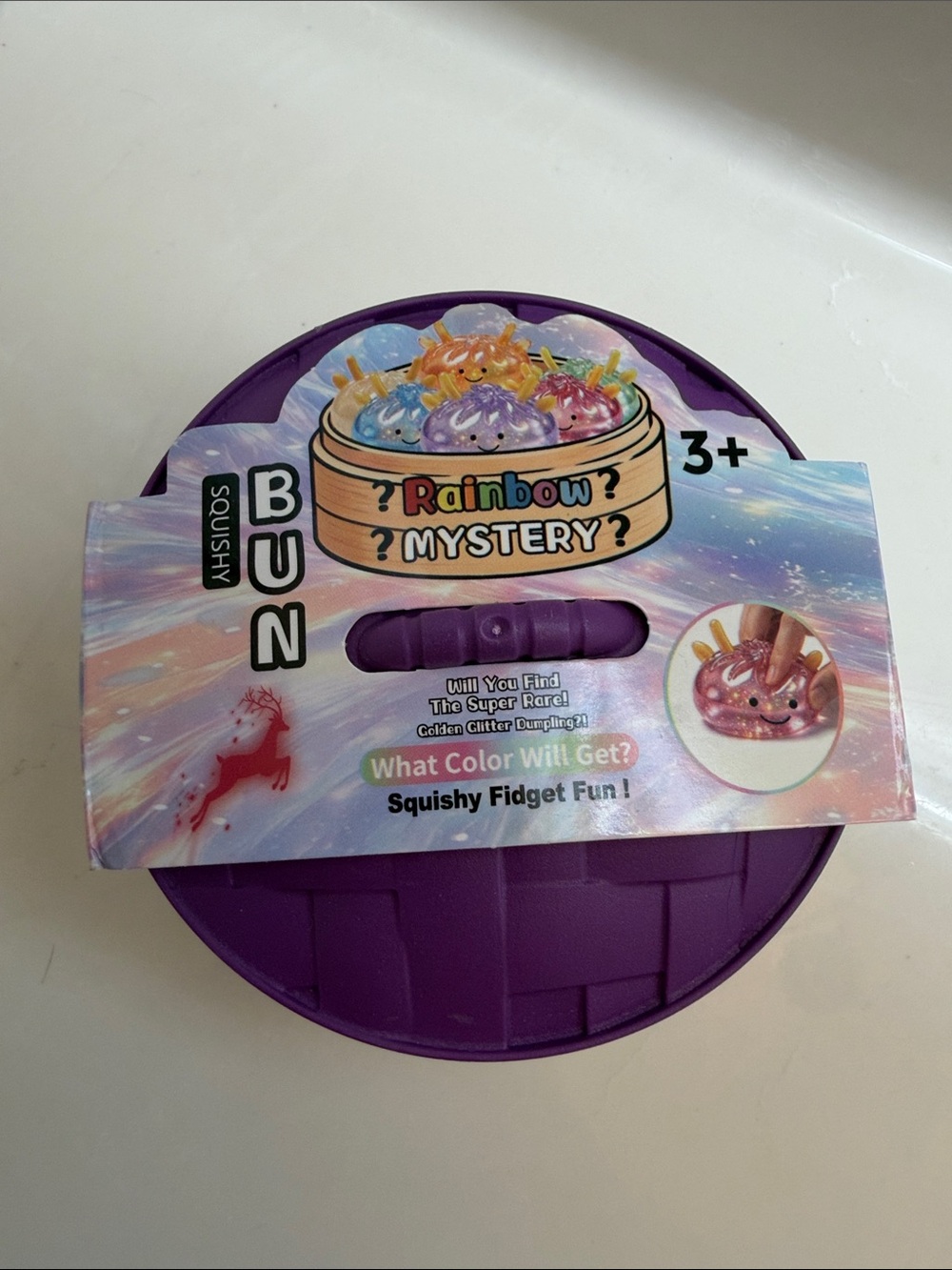 Rainbow Mystery Squishy Bun Reindeer Sensory Toy - Purple Box Sealed